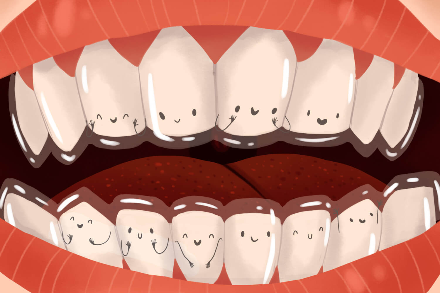 Cartoon image of teeth with Invisalign clear aligners orthodontics in Weatherford, TX